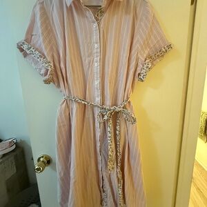 Croft & Barrow Pink Striped Blouse with Floral Trim